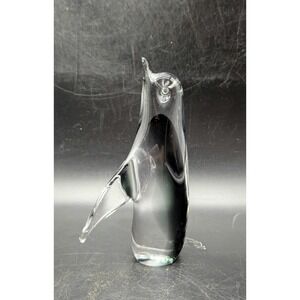 Vintage Hand Blown Art Glass Smokey Grey Penguin Bird Figurine Sculpture 6"